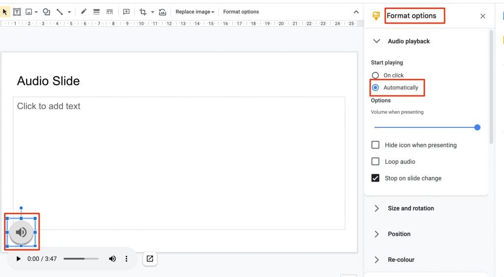 automatically play music in google slides