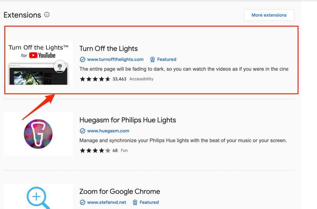 turn off the lights chrome extension