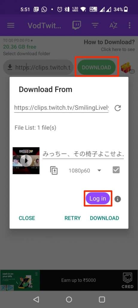 download twitch VOD videos on mobile