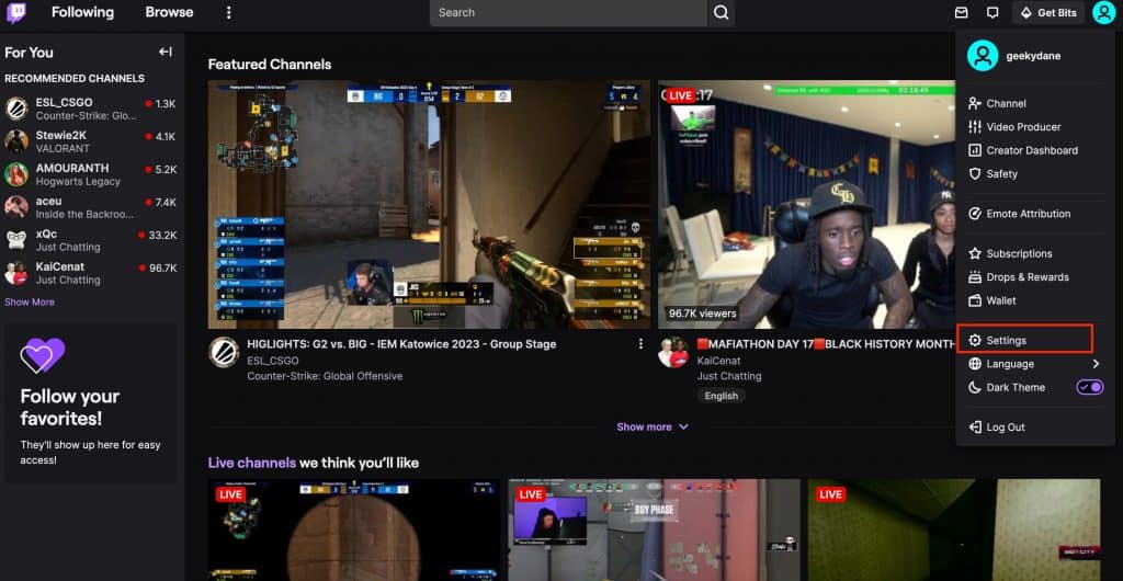 twitch home screen