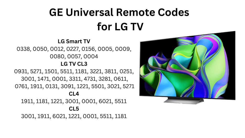 GE Universal Remote Codes for LG TV