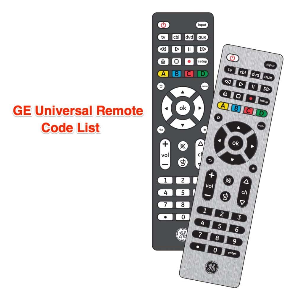 GE remote code list