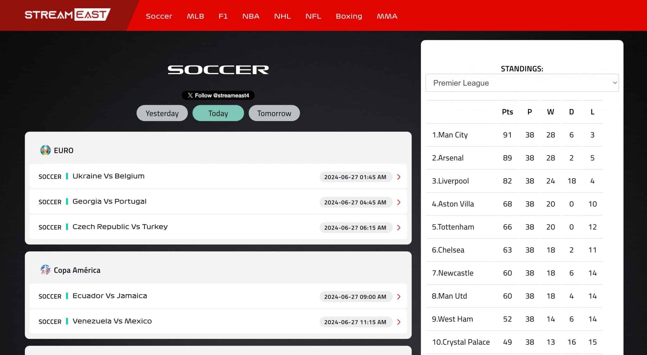 Streameast Soccer streams NBA MLB MMA NFL