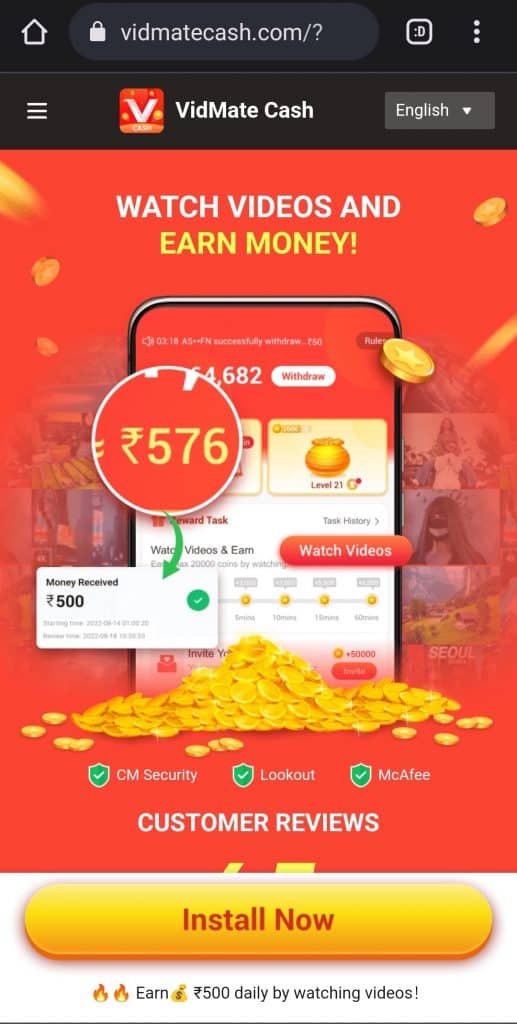 vidmate cash official app website