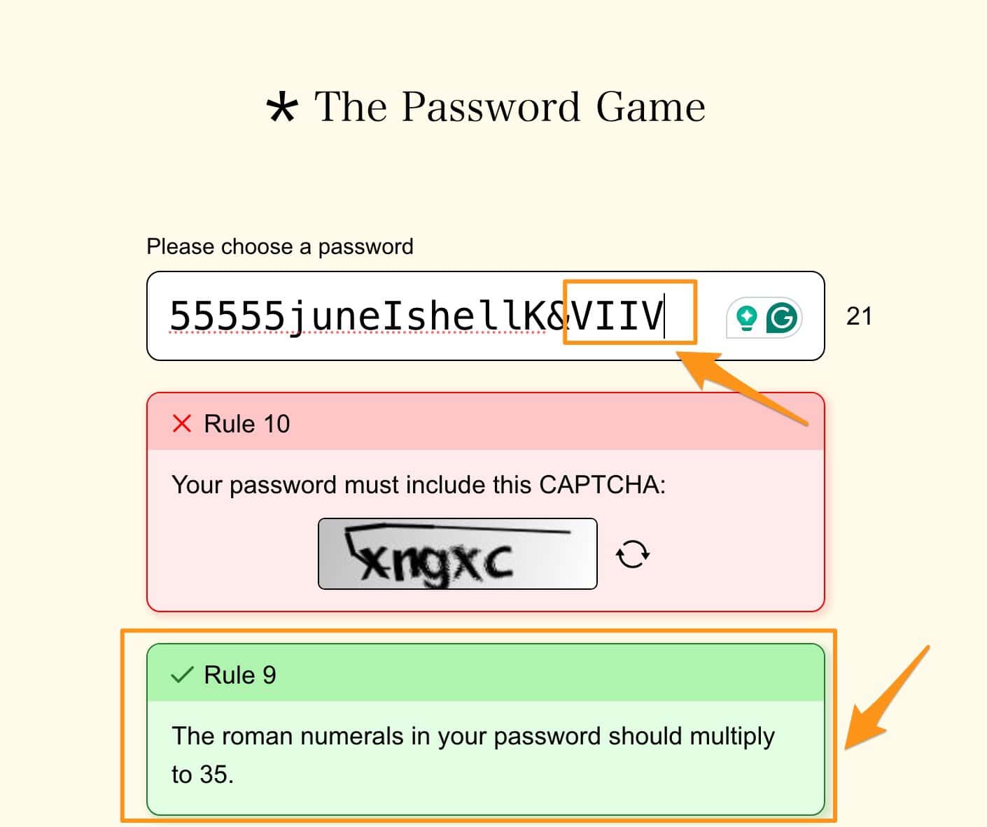 The password game rule 9 answer