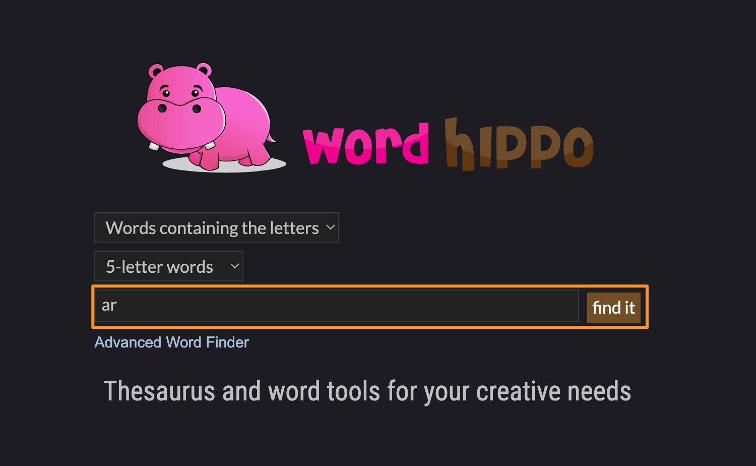 search option on wordhippo