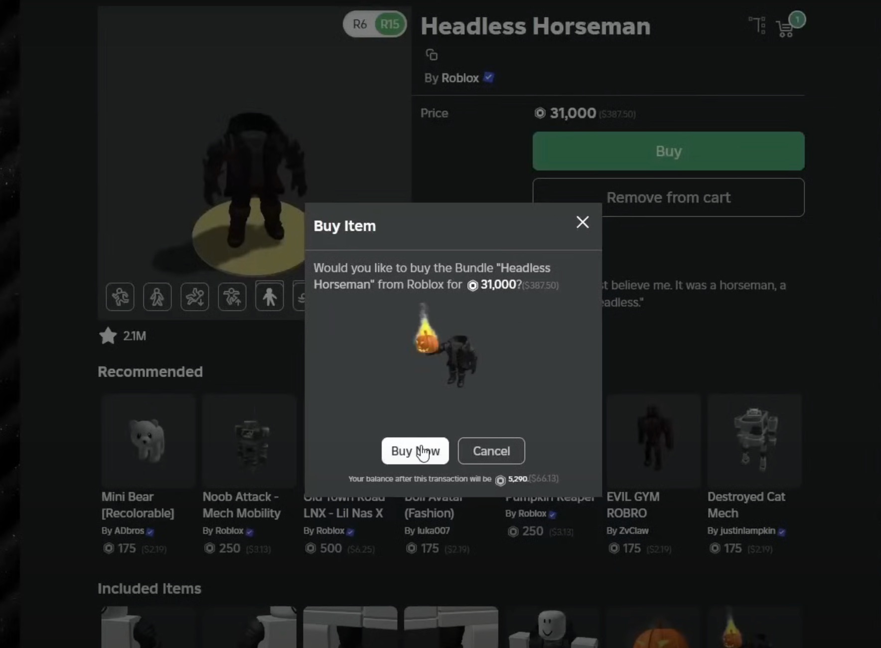 buy headless horseman on roblox