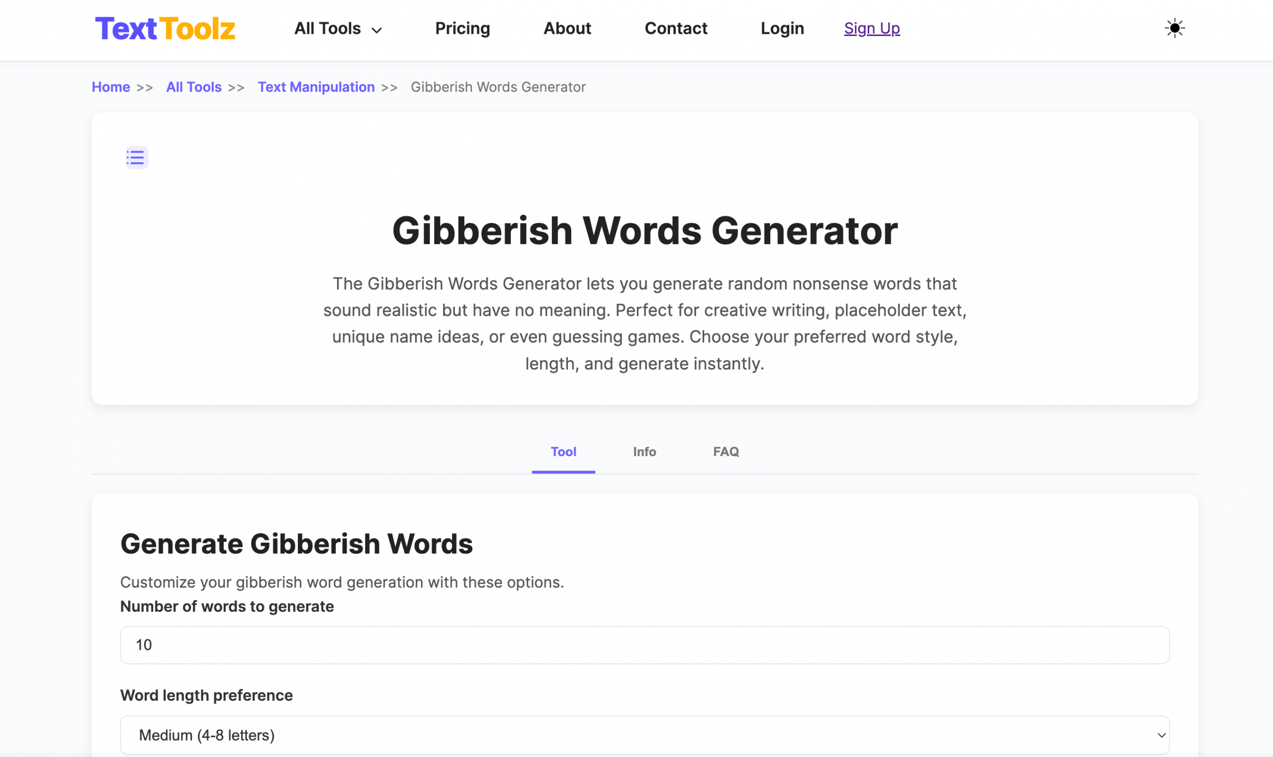 gibberish words generator by texttoolz